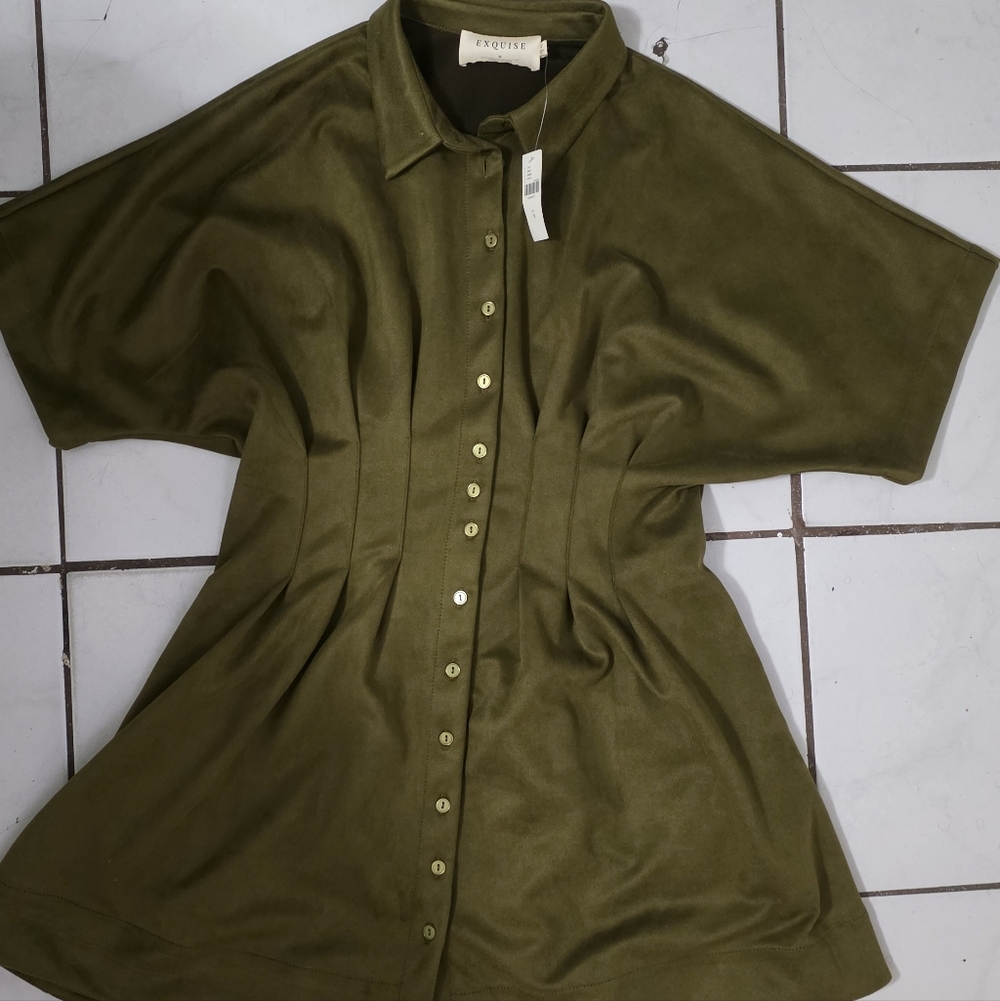 Anthropologie Olive Button Down Shirt Dress